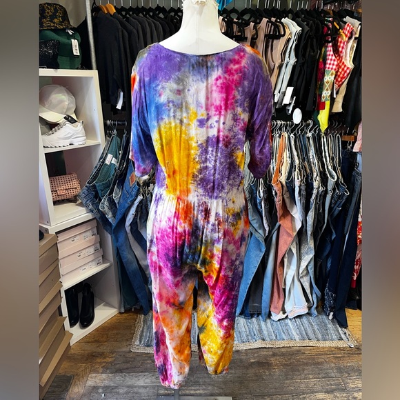 Vintage 80s tie dyed rainbow beadedjumpsuit - Picture 6 of 7